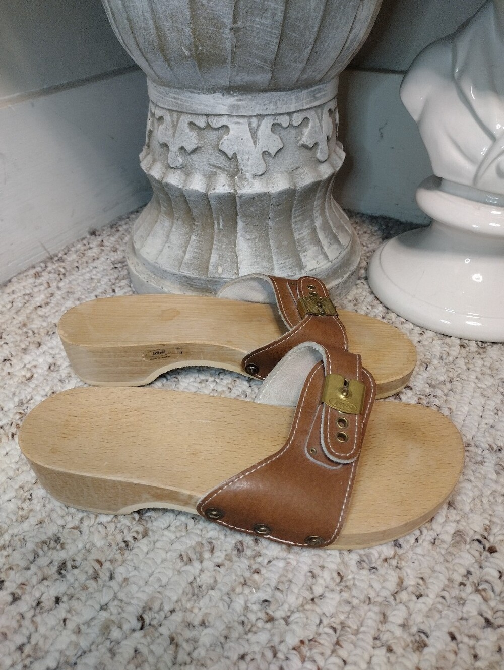 Vintage Rare 1970's Dr. Scholls Classic Buckled Brown Leather Slide Sandals